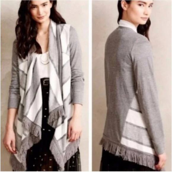 Anthro Saturday Sunday Elise Grey Striped Cardigan - Picture 1 of 6